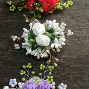 3 Different Floral Aligator Hair Clips.
