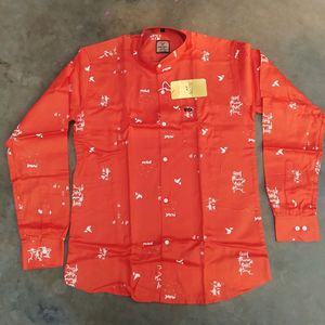 Brand New Orange Printed Full Sleeves Mens Shirt