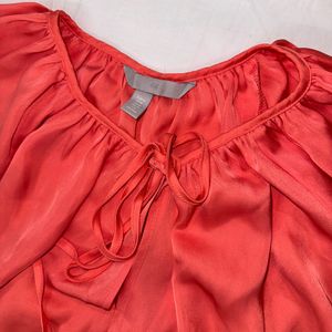 Neon Peach Satin Blouse