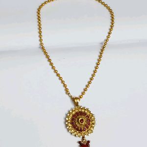 Red Stoned Gold Plated Necklace Chain