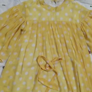 Yellow Dress With White Polka Design