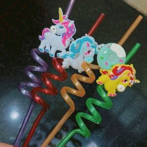 Set of 2 Multicolour Unicorn Drinking Straw