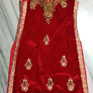 GORGEOUS RED VELVET STONE WORKED KURTA