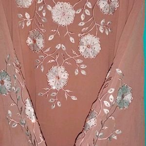 Silk Blend Chiffon Burkha, Peach Long Length 5ft