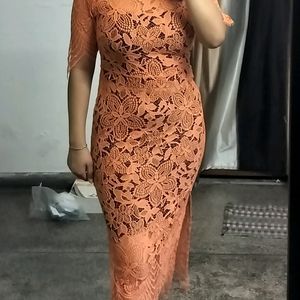 Orange Lace Back-cut Dress