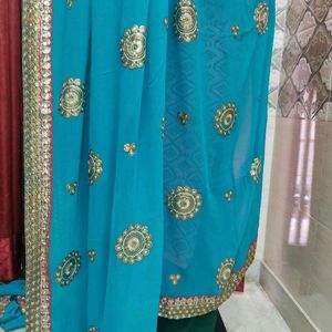Embroidery Blue Party Wear Saree