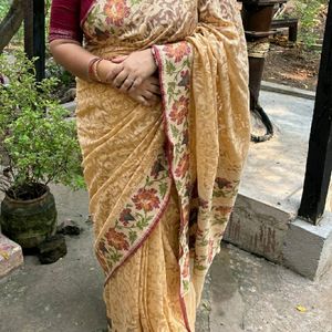 Party Wear Brasso Design Weaving On Net Saree