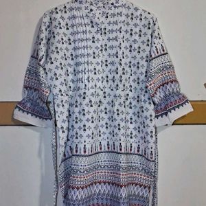 White Printed Kurti Top With Ties