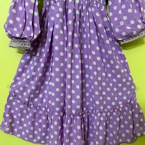 Lavender Polka Print Knee Length Dress