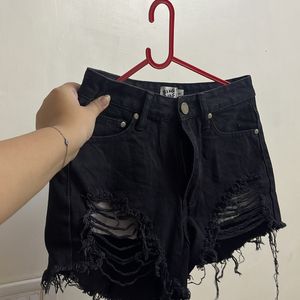 Distressed Black Denim Shorts Jeans