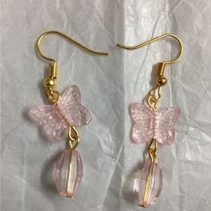 Blush Pink Butterfly Bead Drop Earrings