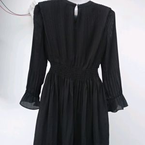 Black Pleaded Flared Mini Dress