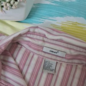 Pink And White Korean Style Striped Shirt