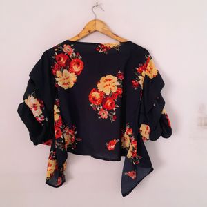 Navy Blue Printed Shrug (Women's)