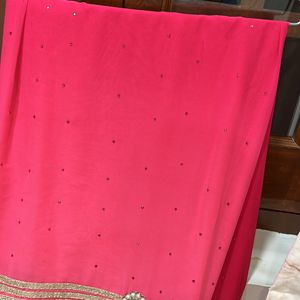 Pink Saree With Beaded Work