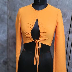 Orange Front Knot Long Sleeve Top