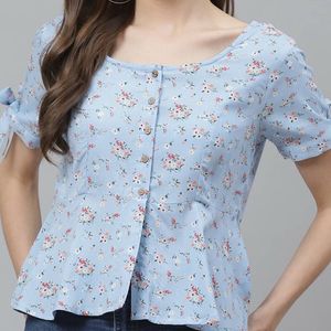 Here&Now Floral Blue A-line Top