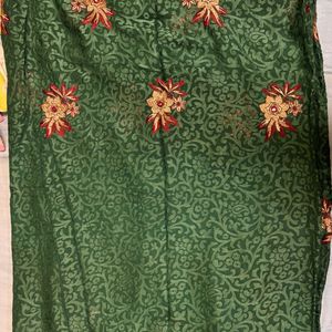 Green Color Heavy Border Saree