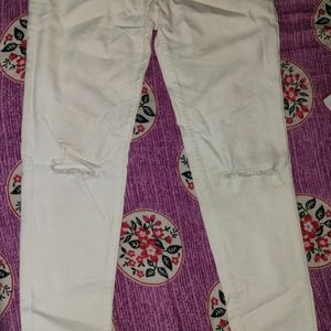 Knee Cut White Jeans For Women