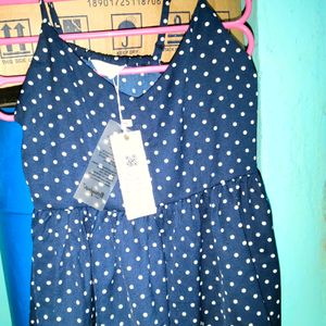 Navy Blue Polka Doted Peplum Top