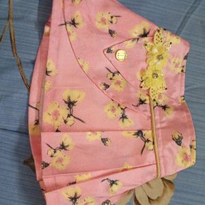 Yellow And Pink Skirt & Top For Kids