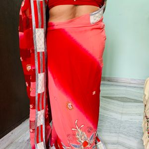 Pure Georgette Net Red Saree (Women)