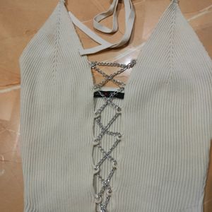 Off White Halter Neck Top