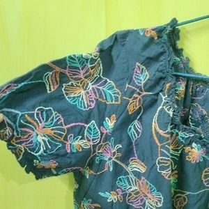 Blue Top With Multi Colour Embroidery