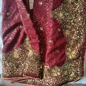 Maroon Coloured Heavy Work Sari