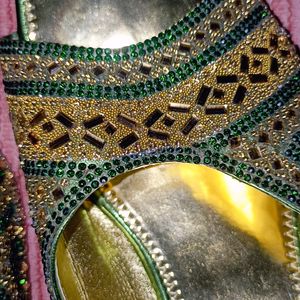 Party Wear Sandal Gold And Green