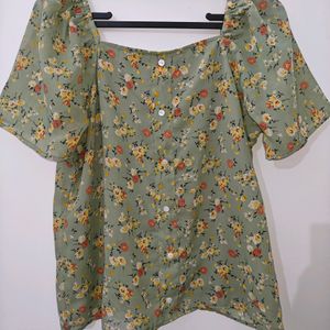 Green Floral Top