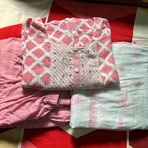 BABY PINK KURTA pAINT DUPATTA SET SUIT