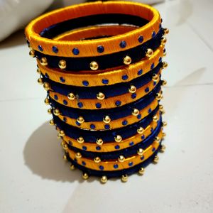 Blue And Yellow Thread Bangles