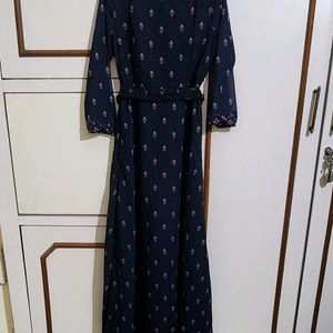 All Round Navy Ethnic Middi Dress Wd Belt