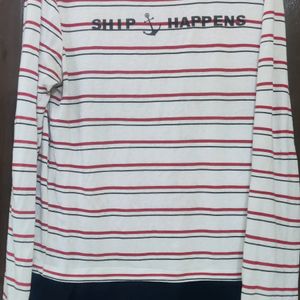 Full Sleeves White Striped T-shirt