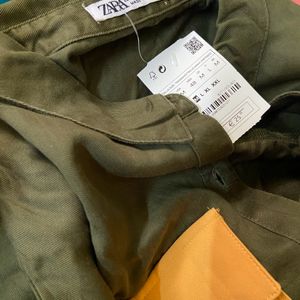 Olive High Low Shirt With Big Pockets