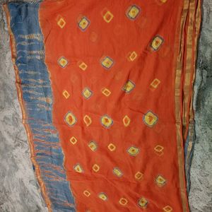 Orange Kotta Dhoria Saree With Grey Border