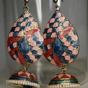 Pink And Blue Jhumkas