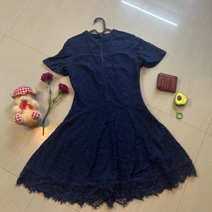 Blue Net Flared Dress