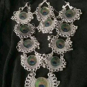 Peacock Feather Design Jewellery Set