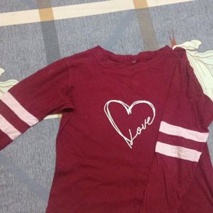 Maroon Brown Full Sleeve T-shirt For Girls L Size