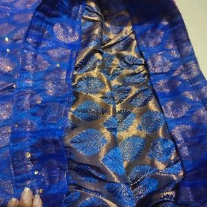 Embroidered Blue Silk Blend Ethnic Skirt