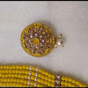 Mustard Colour Necklace With Earings