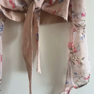 Pink Floral Flowy Tie Knot Top