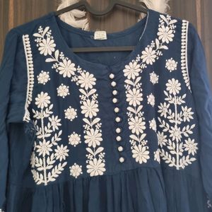 Blue Colored Chikankari Dress