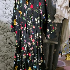 Biba Black & Red Floral Print Maxi Dress