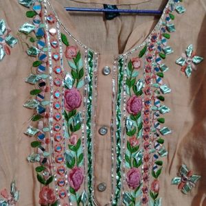 Mirror Embroidery Work Kurta Set With Dubatta