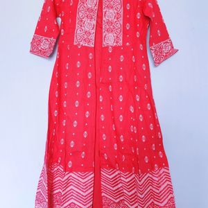 Layered A-Line Kurta With Cross Stitch Print