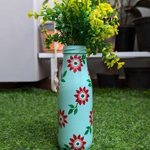 Handpainted Blue Glass Bottle