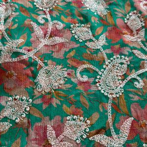 Koskii Sea Green Floral Print Sharara Set